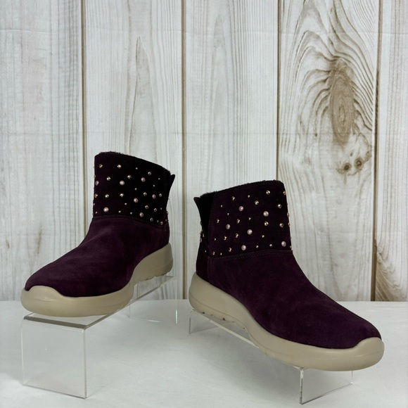 Skechers Ankle Boots Leather Lightweight Slip-On Comfy Booties Burgundy Size 10 - Picture 4 of 16